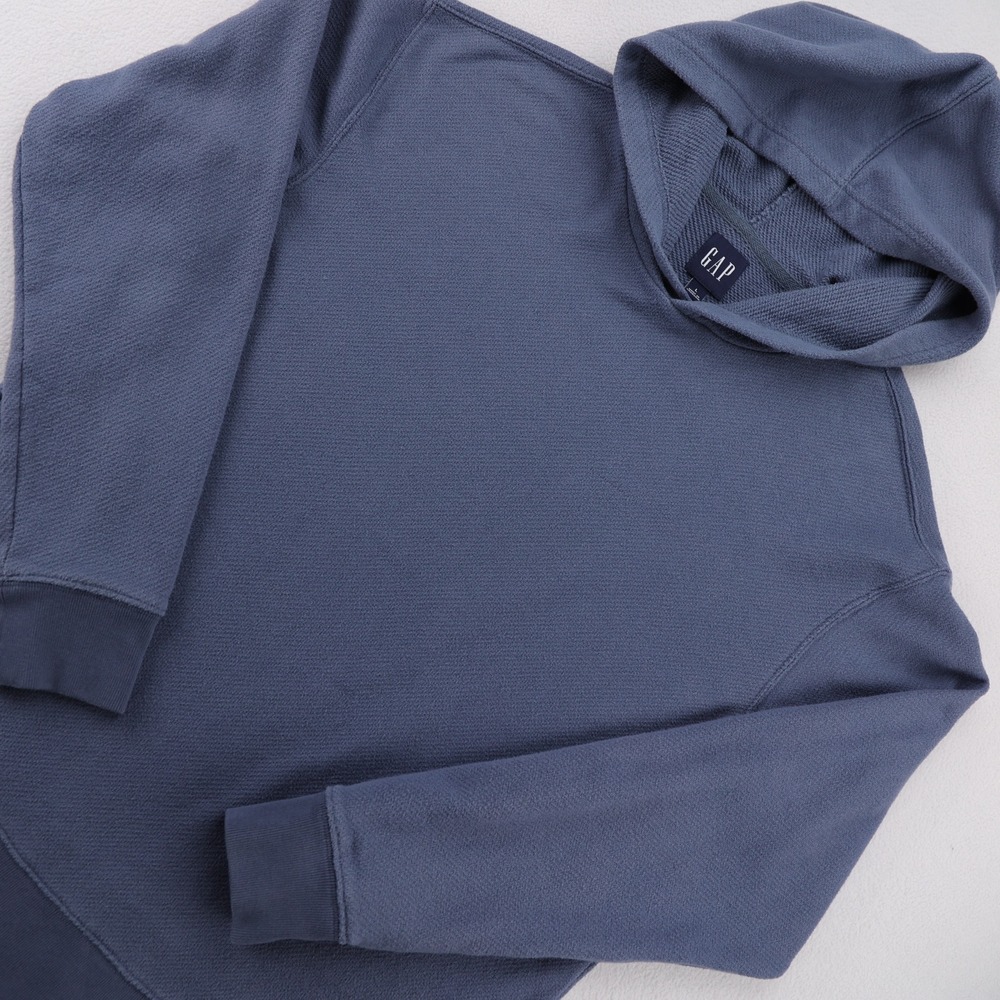 GAP Mens Blue Waffle Knit Pullover Hoodie Textured Long Sleeve Sweatshirt Size L